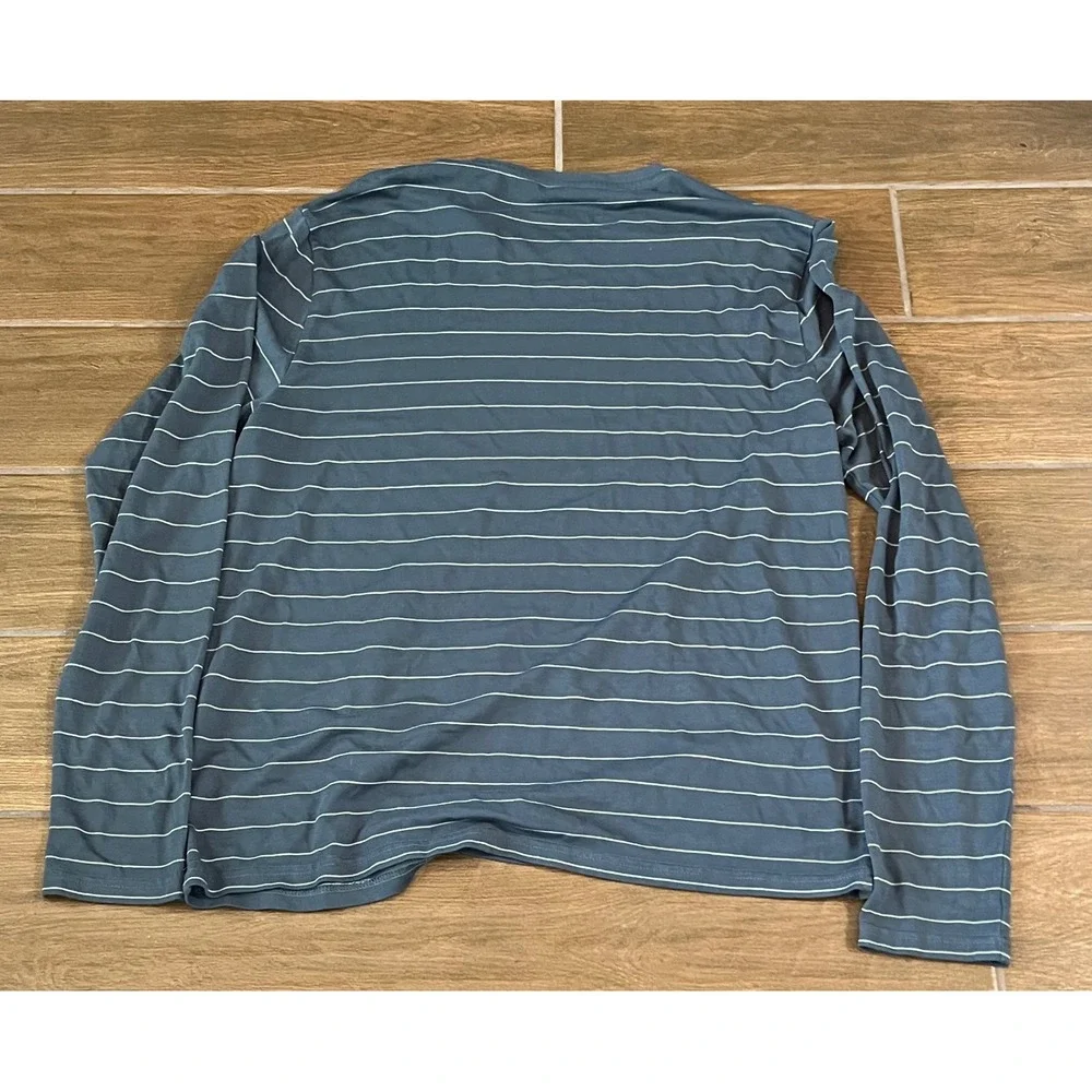 Free Fly Mens Performance Bamboo Long Sleeve Striped Crew Neck Shirt Blue Large - Picture 5 of 6